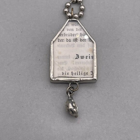 Hand Crafted Vintage Sheet Inspire Pendant Ball Beaded Chain Necklace 18 Inches - Picture 9 of 9